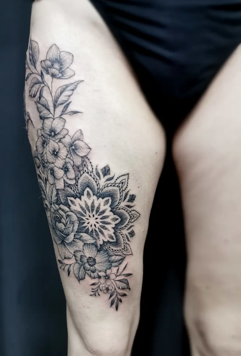 Tatouage aquarelle sur la jambe